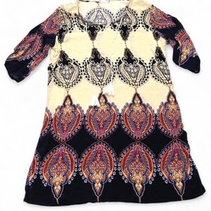 Halife Cream Black Multicolor Paisley Boho Dress Size XL** EUC